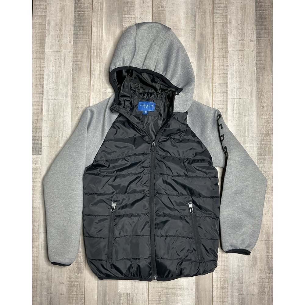Perry Ellis Boys' Little Blend Quilted Nylon/Neoprene Jacket Black/Gray S 10/12